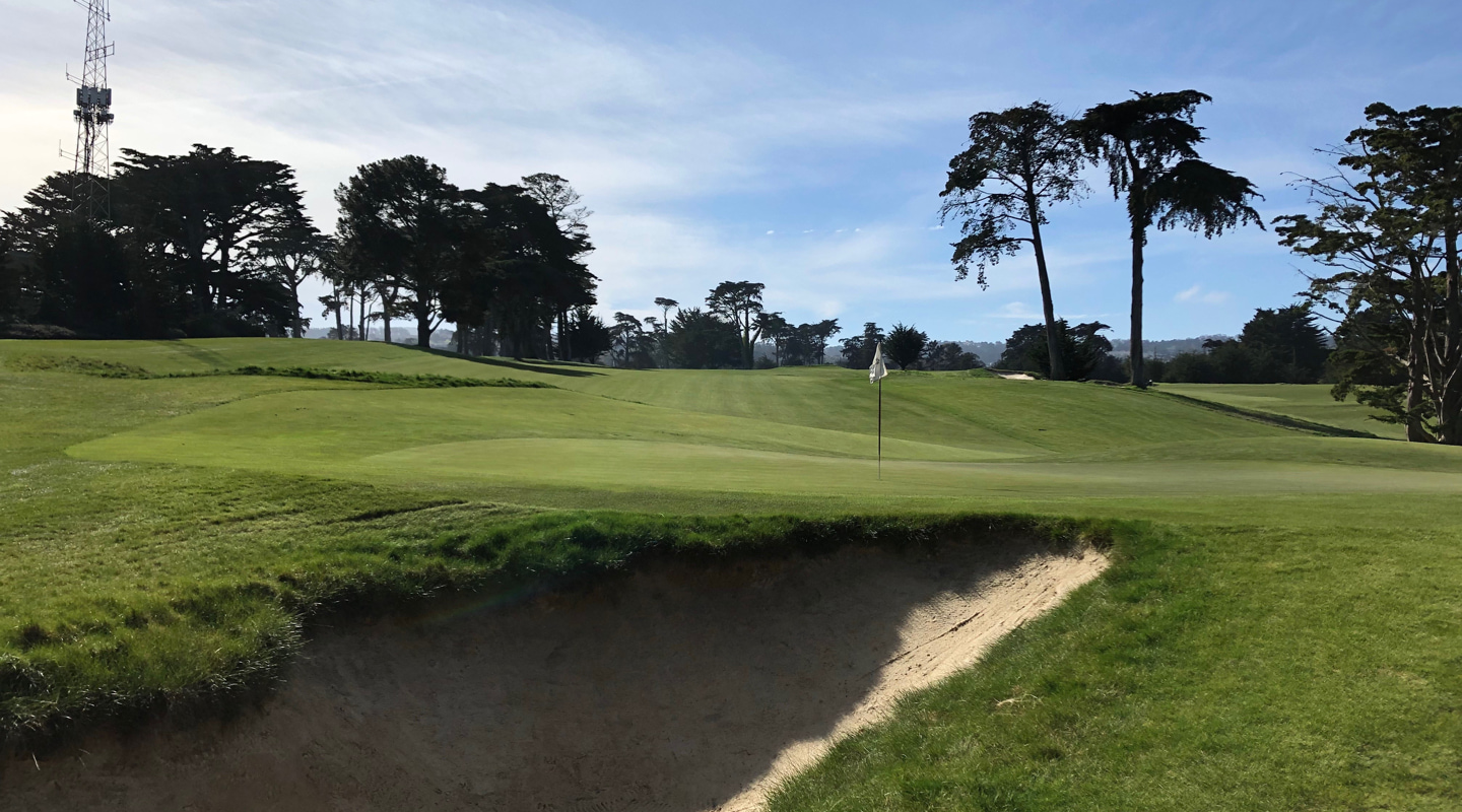 Looking back up the hill from the 1st green