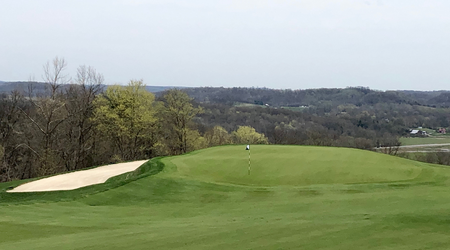 Short of the green on the par-4 12th