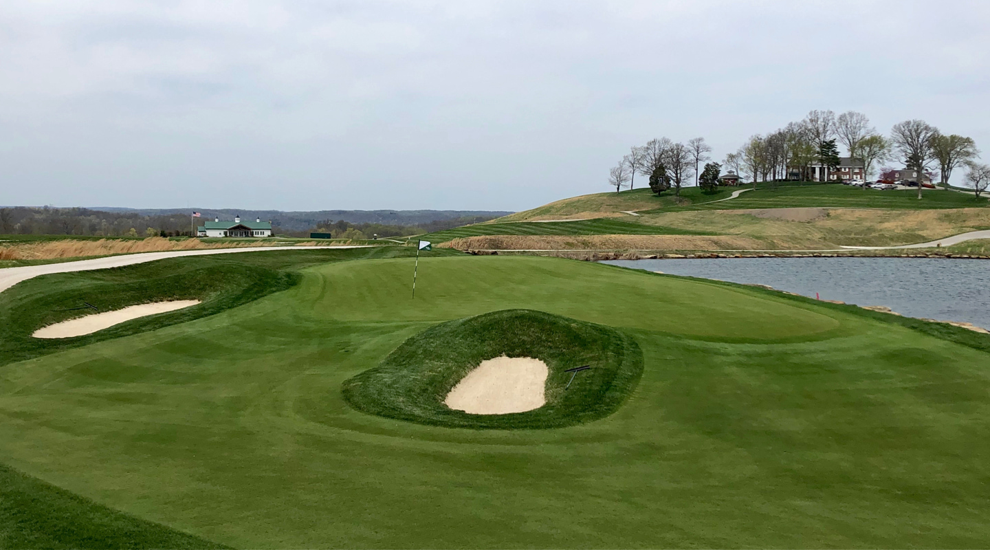 Above the green on the par-3 16th