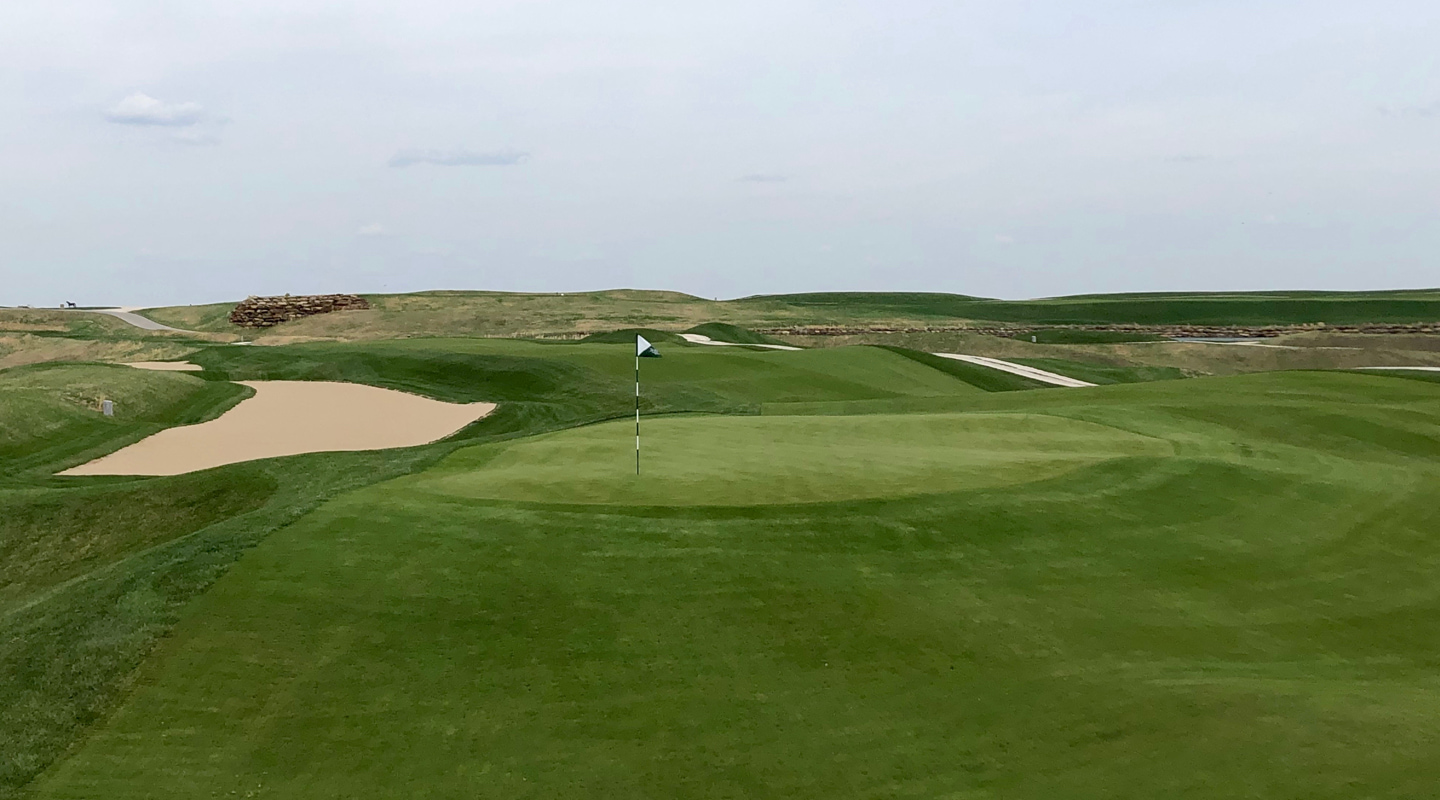 The run-off behind the green on the par-4 17th