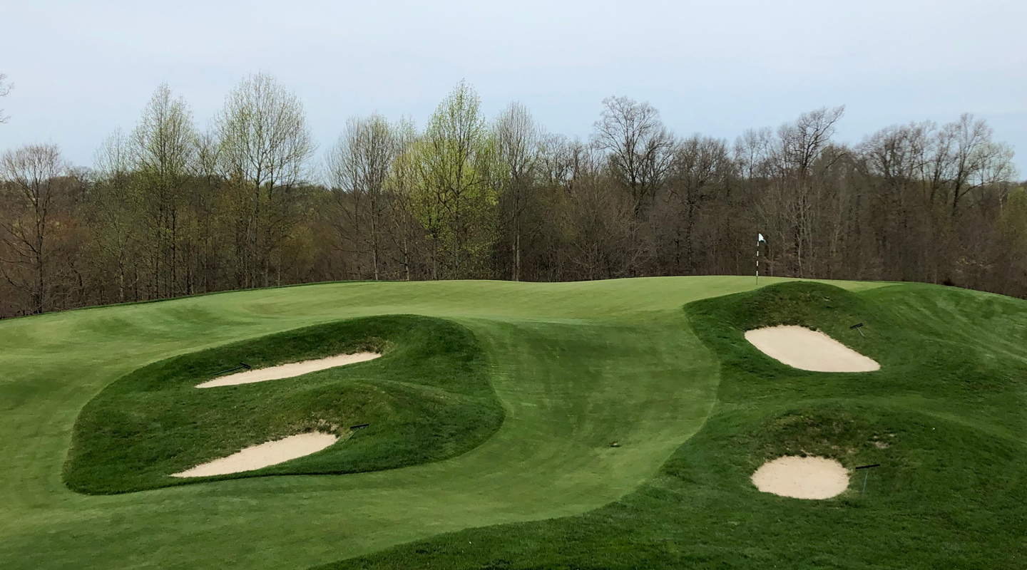 Short right of the green on the par-4 2nd
