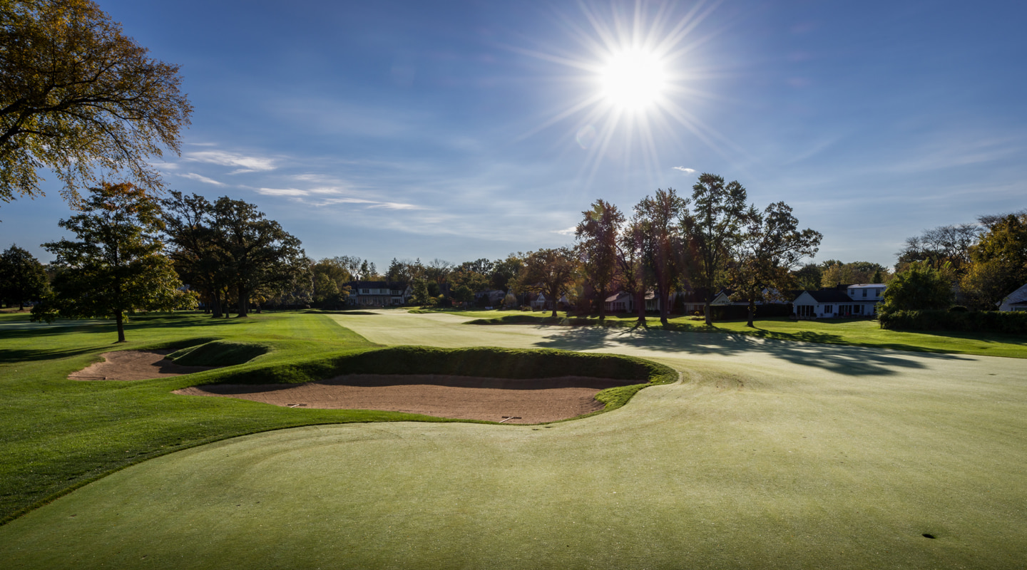 Bunkers cut into the fairway on the par-4 6th Bunkers cut into the fairway on the par-4 6th